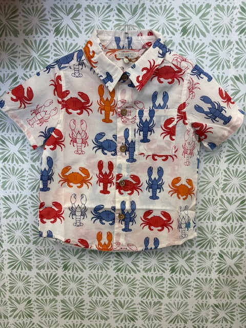 Pink Chicken Boys Jack Shirt- Lobsters and Crabs