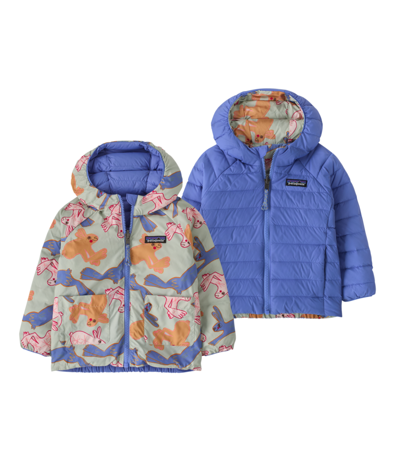 Patagonia Baby Reversible Down Sweater Hoody-  Bunny Life: Flurry Green