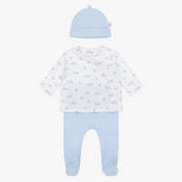 Mayoral Pale Blue Cotton Bear & Bunny Babysuit Gift Set