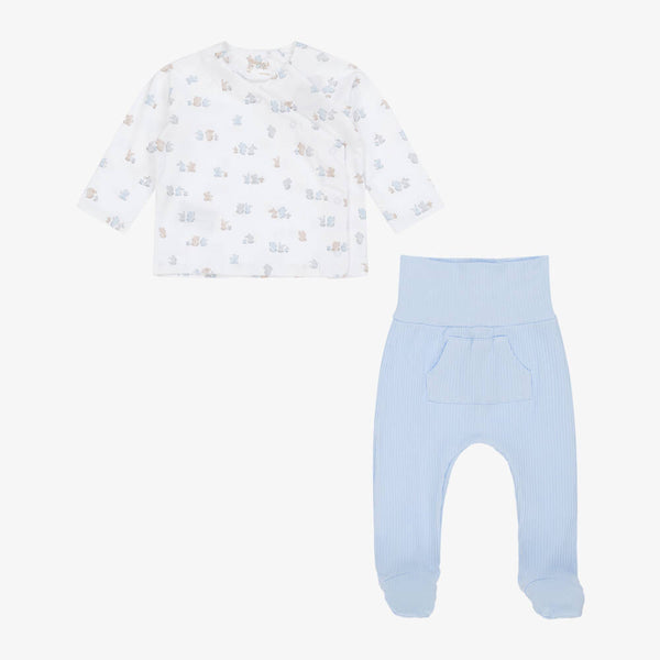 Mayoral Pale Blue Cotton Bear & Bunny Babysuit Gift Set