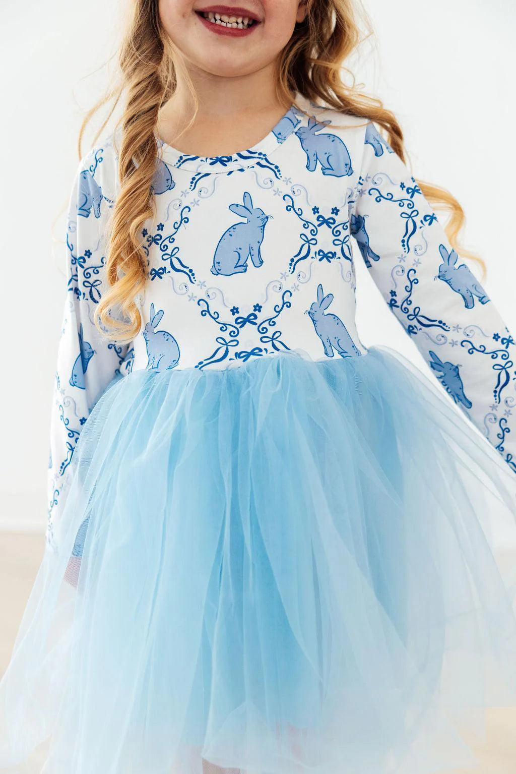 Mila and Rose Blue Bunnies Long Sleeve Tutu Dress