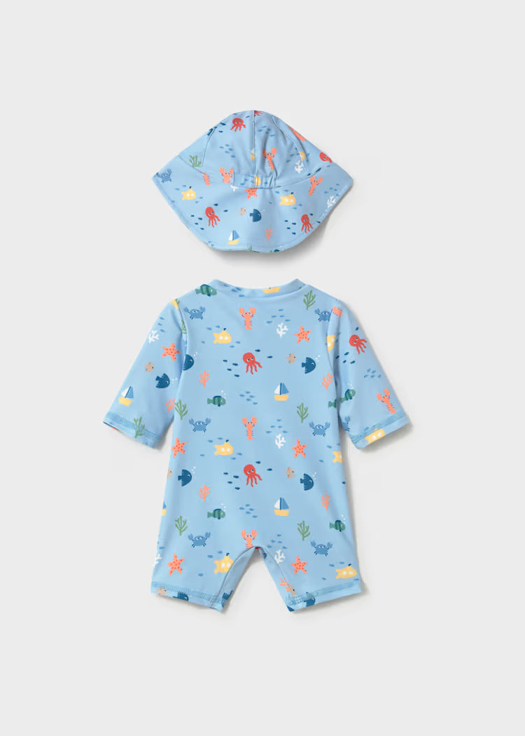 Mayoral Newborn Boy 2-Piece Swim Set with Sun Protection- Blue