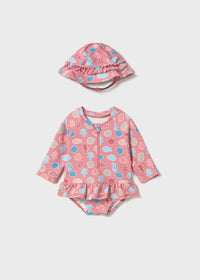 Mayoral Newborn Girl 2-Piece Swim Set with Sun Protection- Terracota