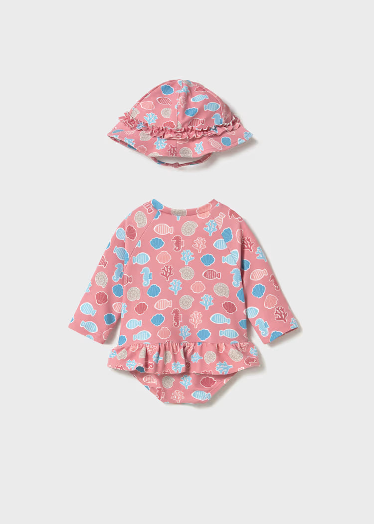 Mayoral Newborn Girl 2-Piece Swim Set with Sun Protection- Terracota