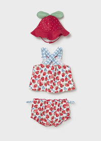 Mayoral Newborn Girl 3-Piece Swim Set with Sun Protection- Strawberry