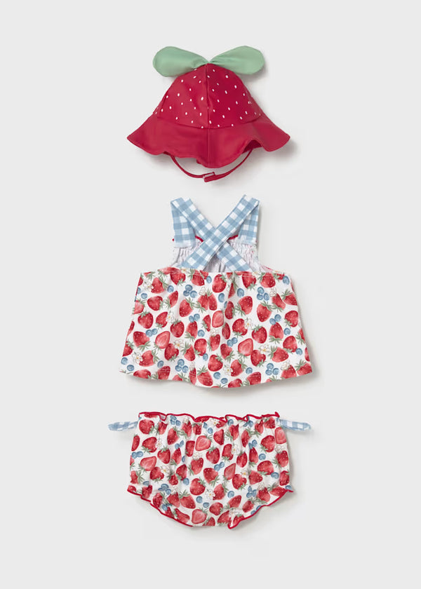 Mayoral Newborn Girl 3-Piece Swim Set with Sun Protection- Strawberry