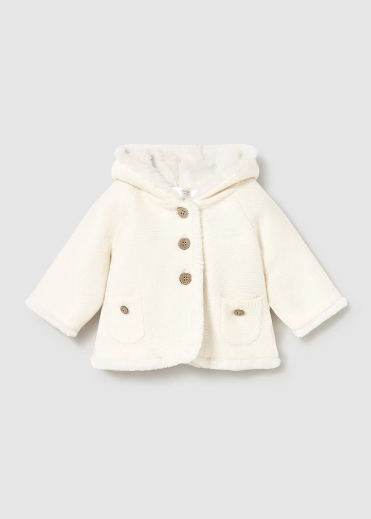 Mayoral Newborn Girl Knit Jacket with Faux Fur
