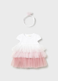Mayoral Newborn Girl Tulle Dress and Headband Set- Baby Pink