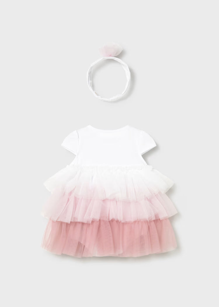 Mayoral Newborn Girl Tulle Dress and Headband Set- Baby Pink