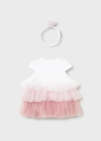 Mayoral Newborn Girl Tulle Dress and Headband Set- Baby Pink