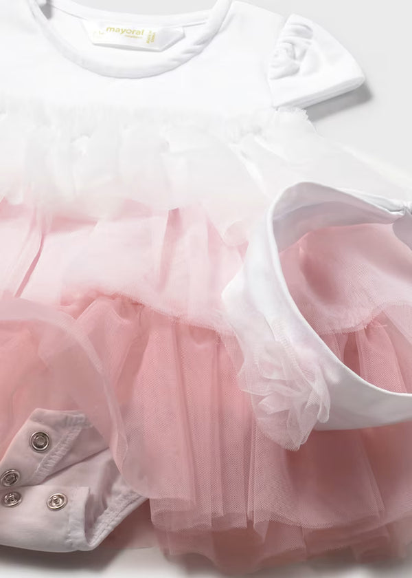 Mayoral Newborn Girl Tulle Dress and Headband Set- Baby Pink