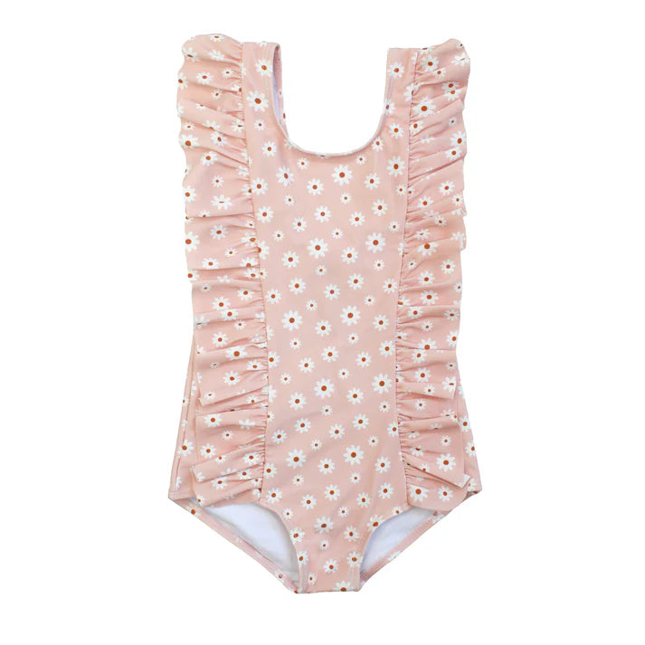 Emerson and Friends Pink Daisy Ruffle Front One Piece Girls Swimsuit