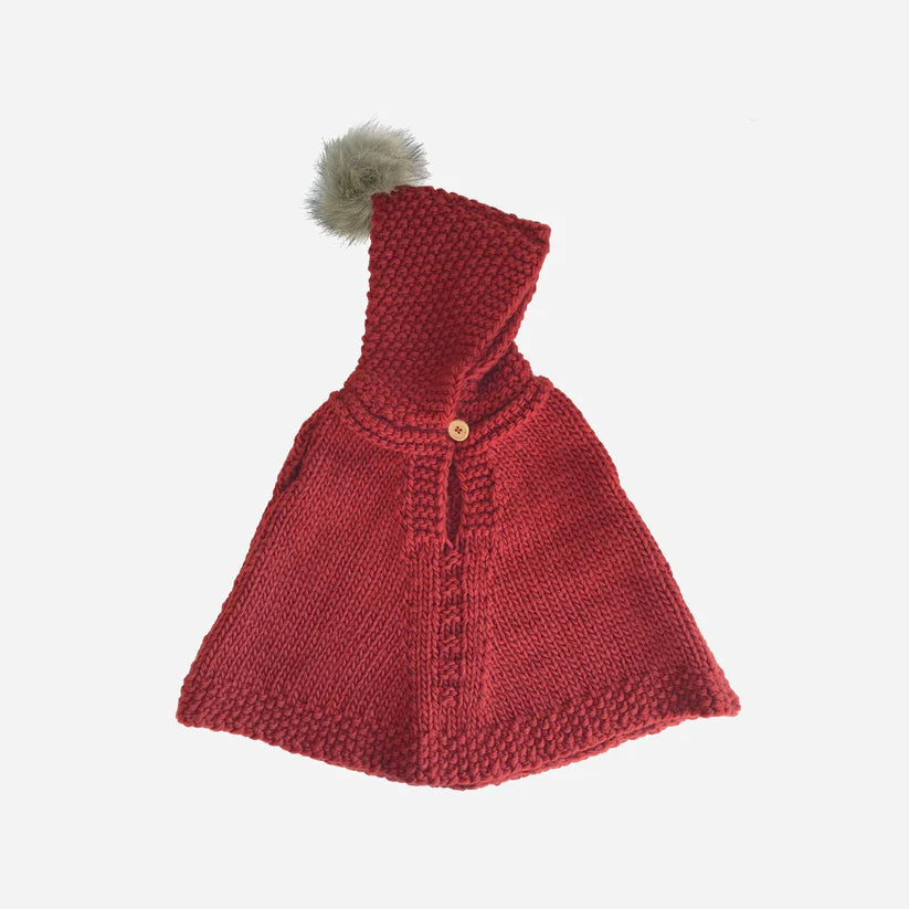 The Blueberry Hill Red Knit Poncho with Hood