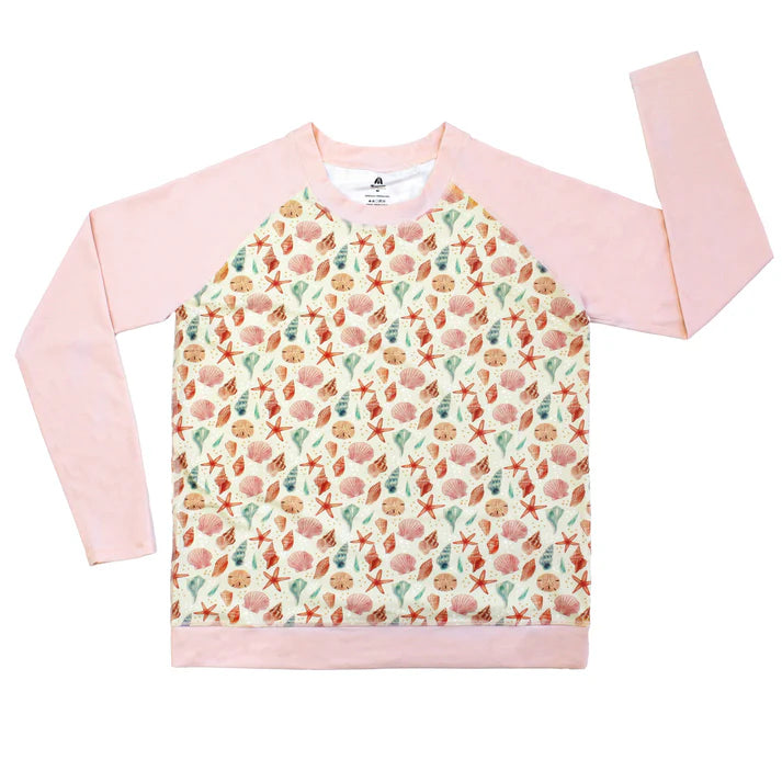 Emerson and Friends Sandy Seashells Long Sleeve Baseball Rash Guard Shirt