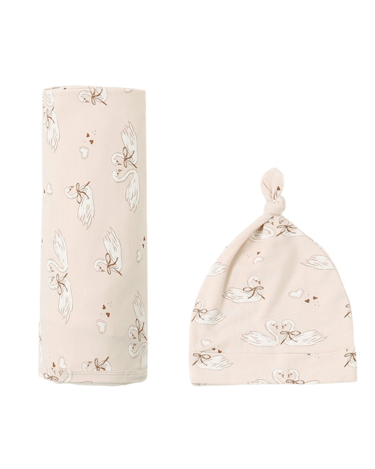 Quincy Mae Bamboo Swaddle + Knotted Hat II Swans