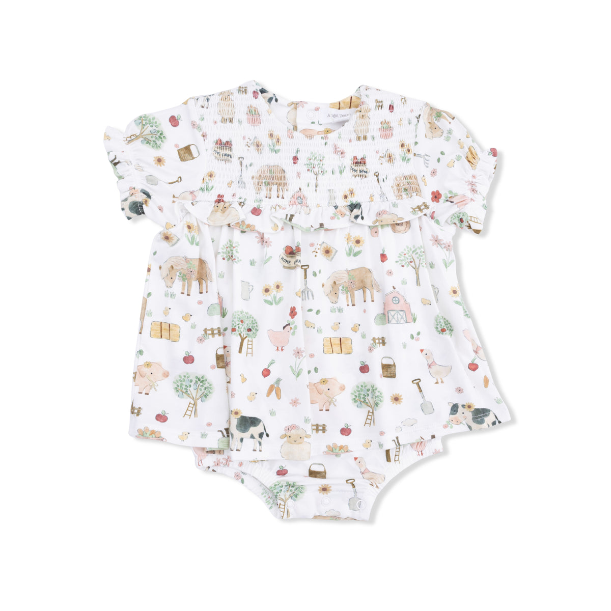 Angel Dear Cute Farm Animals Pink - Smocked Ruffle Bubble With Skirt