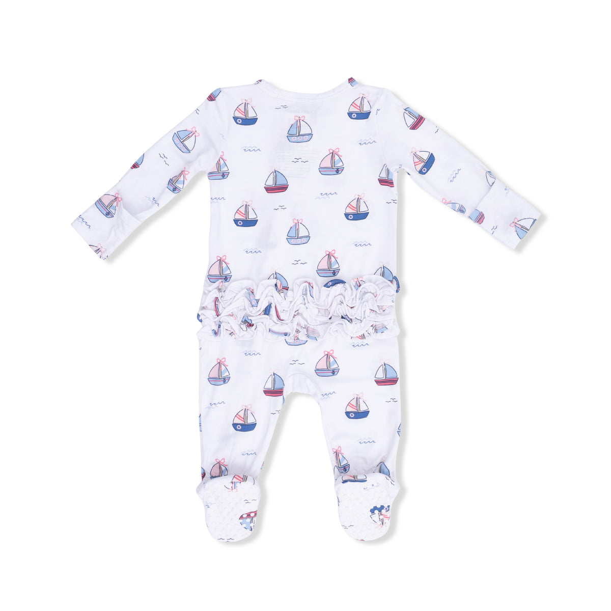 Angel Dear Bubbly Sailboats Pink - 2 Way Ruffle Back Zipper Footie