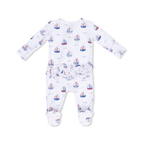 Angel Dear Bubbly Sailboats Pink - 2 Way Ruffle Back Zipper Footie