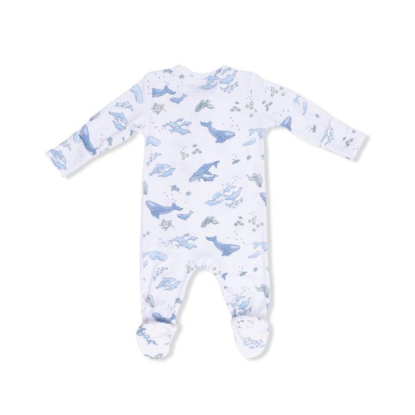 Angel Dear Watercolor Blue Whales - 2 Way Zipper Footie