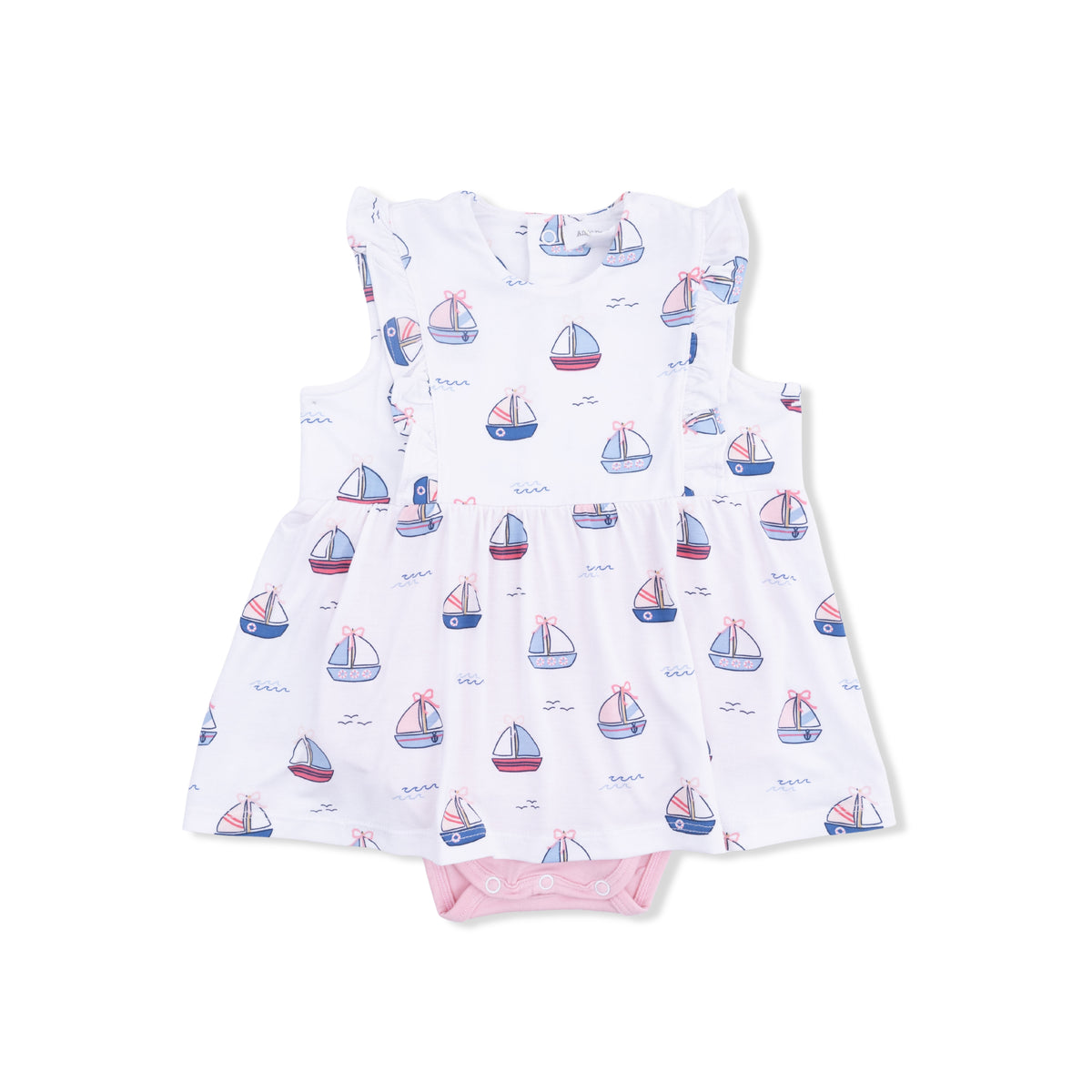 Angel Dear Bubbly Sailboats Pink - Ruffle Bodysuit Dress