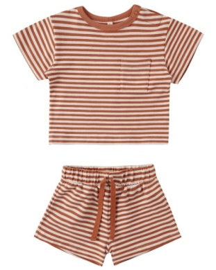 Quincy Mae Boxy Pocket Tee + Short Set II Poppy Stripe