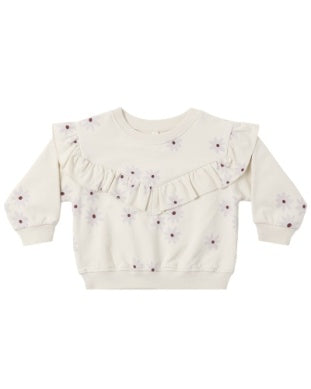 Quincy Mae Ruffle Fleece Sweatshirt- Blue Daisy