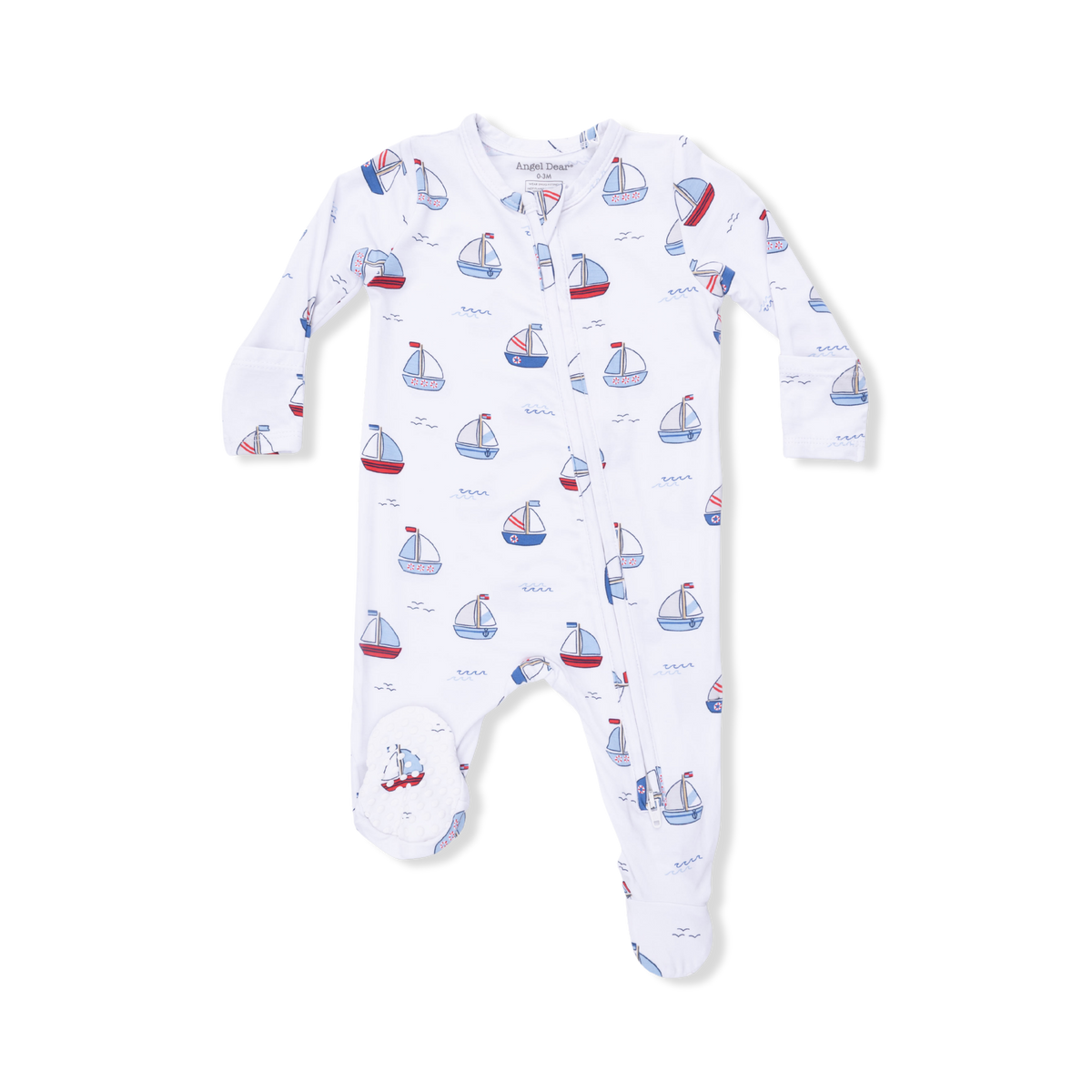 Angel Dear Bubbly Sailboats Blue - 2 Way Zipper Footie