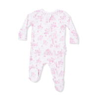 Puppy Toile Pink - 2 Way Ruffle Back Zipper Footie