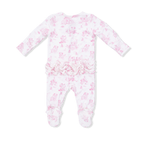 Puppy Toile Pink - 2 Way Ruffle Back Zipper Footie