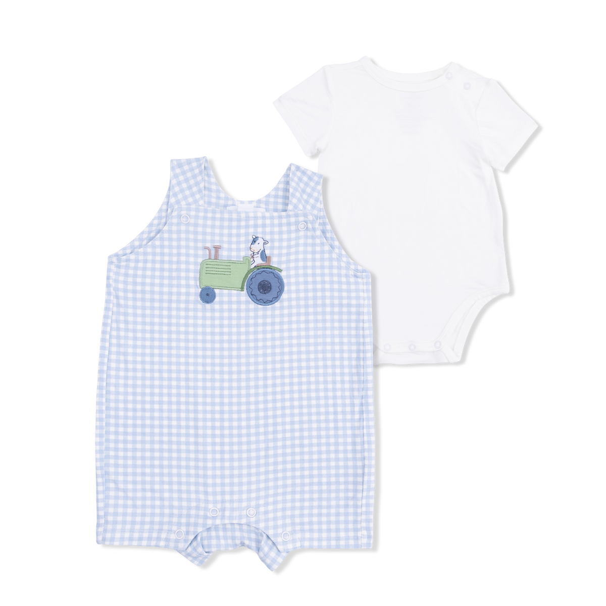 Angel Dear Cute Farm Animals Applique - Overall Shortie With Short Sleeve Bodysuit