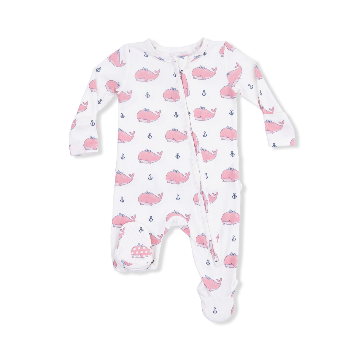 Angel Dear Bubbly Whale With Bow Pink - 2 Way Ruffle Back Zipper Footie