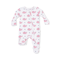 Angel Dear Bubbly Whale With Bow Pink - 2 Way Ruffle Back Zipper Footie