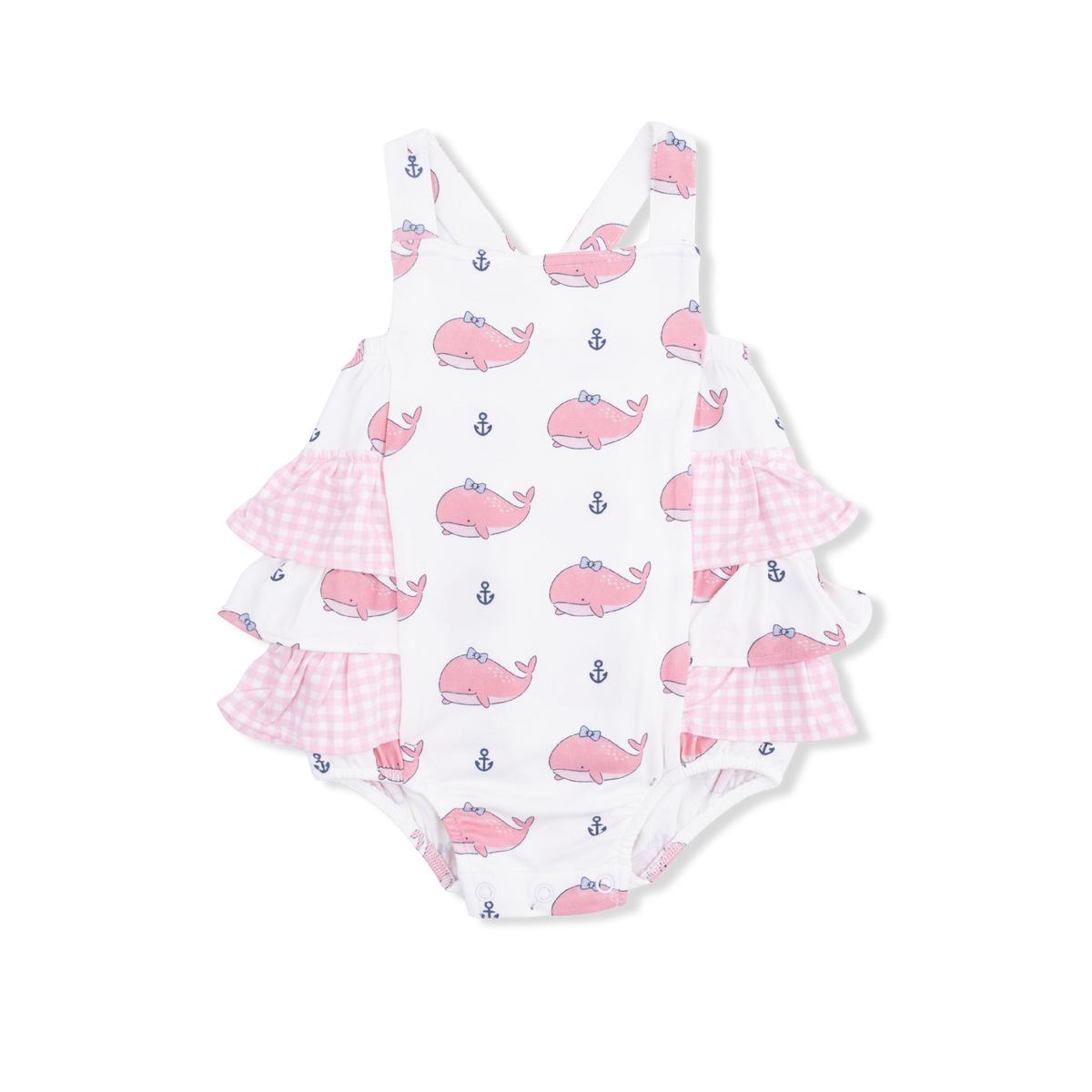 Angel Dear Bubbly Whale With Bow Pink - Ruffle Sunsuit