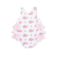Angel Dear Bubbly Whale With Bow Pink - Ruffle Sunsuit