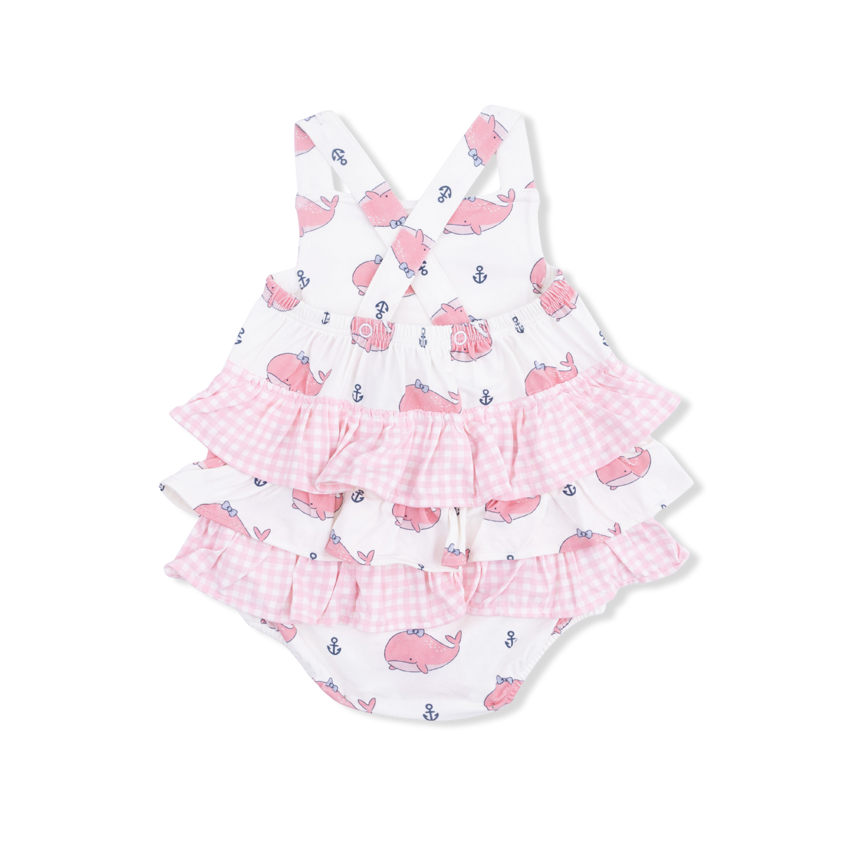 Angel Dear Bubbly Whale With Bow Pink - Ruffle Sunsuit