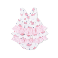 Angel Dear Bubbly Whale With Bow Pink - Ruffle Sunsuit