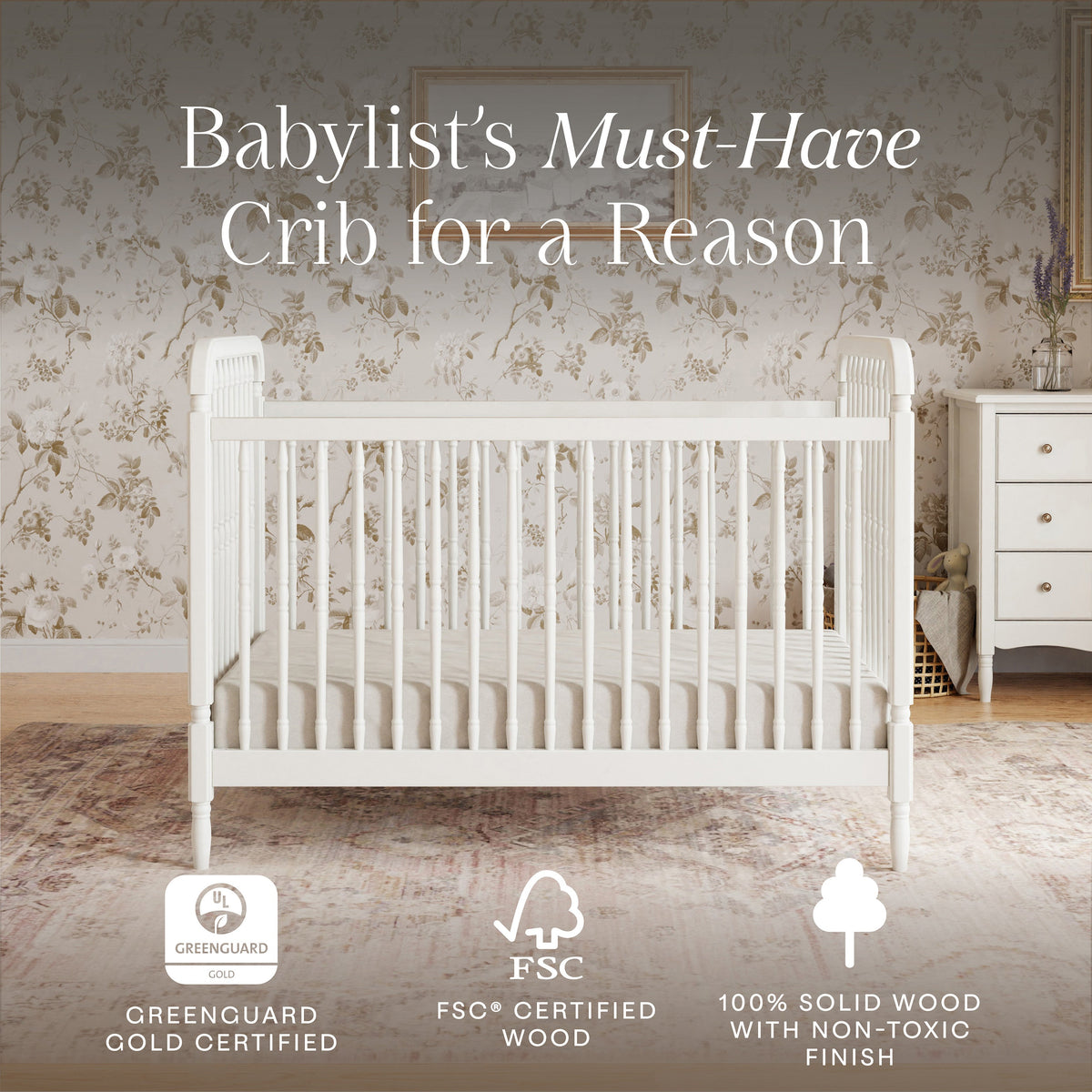 Namesake Liberty 3-in-1 Convertible Spindle Crib with Toddler Bed Conversion Kit