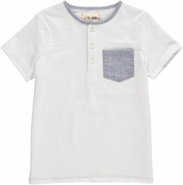 Me & Henry White tee with blue pocket