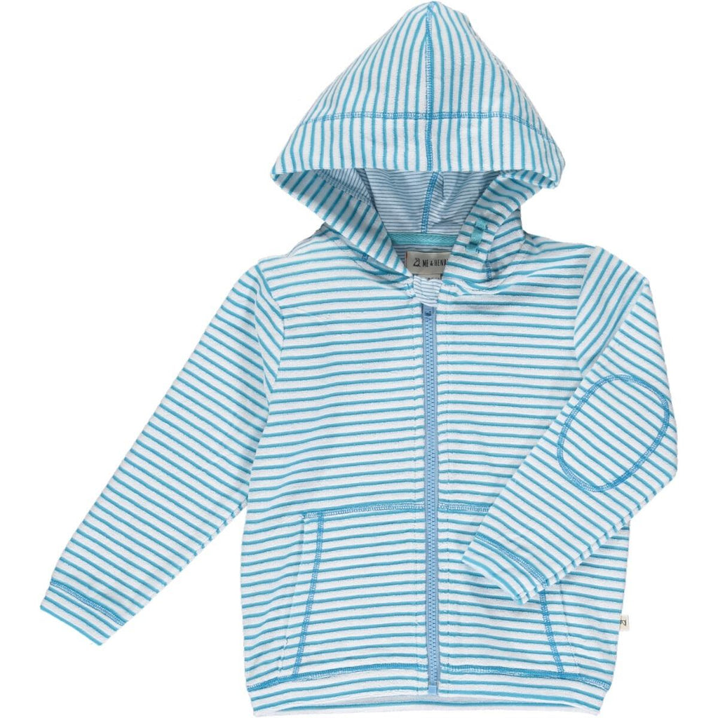 Me & Henry Padstow Towelling Hooded Top - Blue & White Stripe