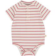 Me & Henry Jackstay Raglan Henley Onesie- Red Striped