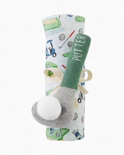 Mud Pie - Golf Swaddle Blanket and Rattle