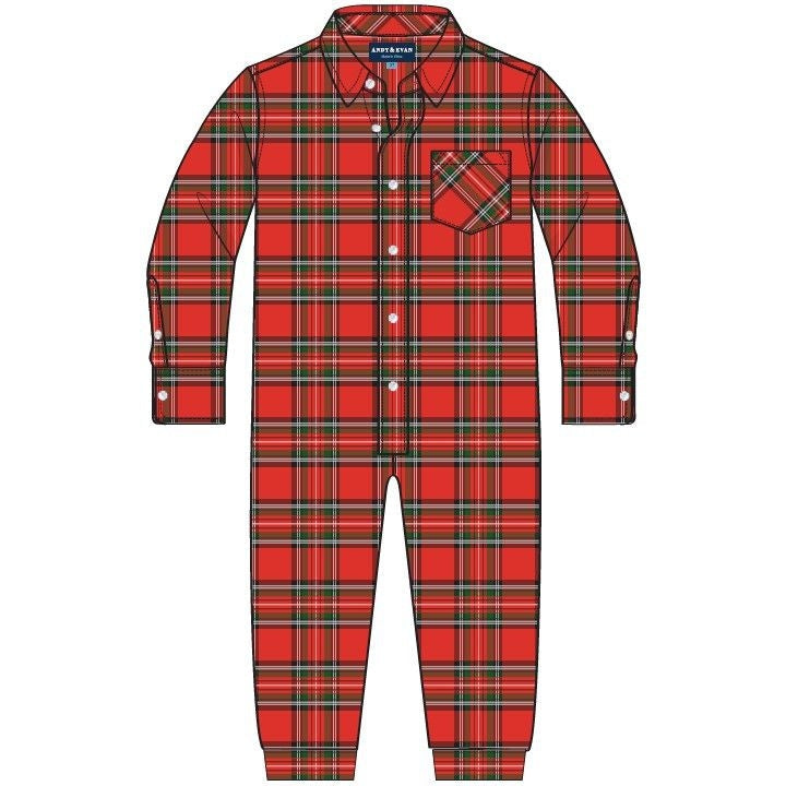 Andy & Evan Red Holiday Plaid Flannel Romper