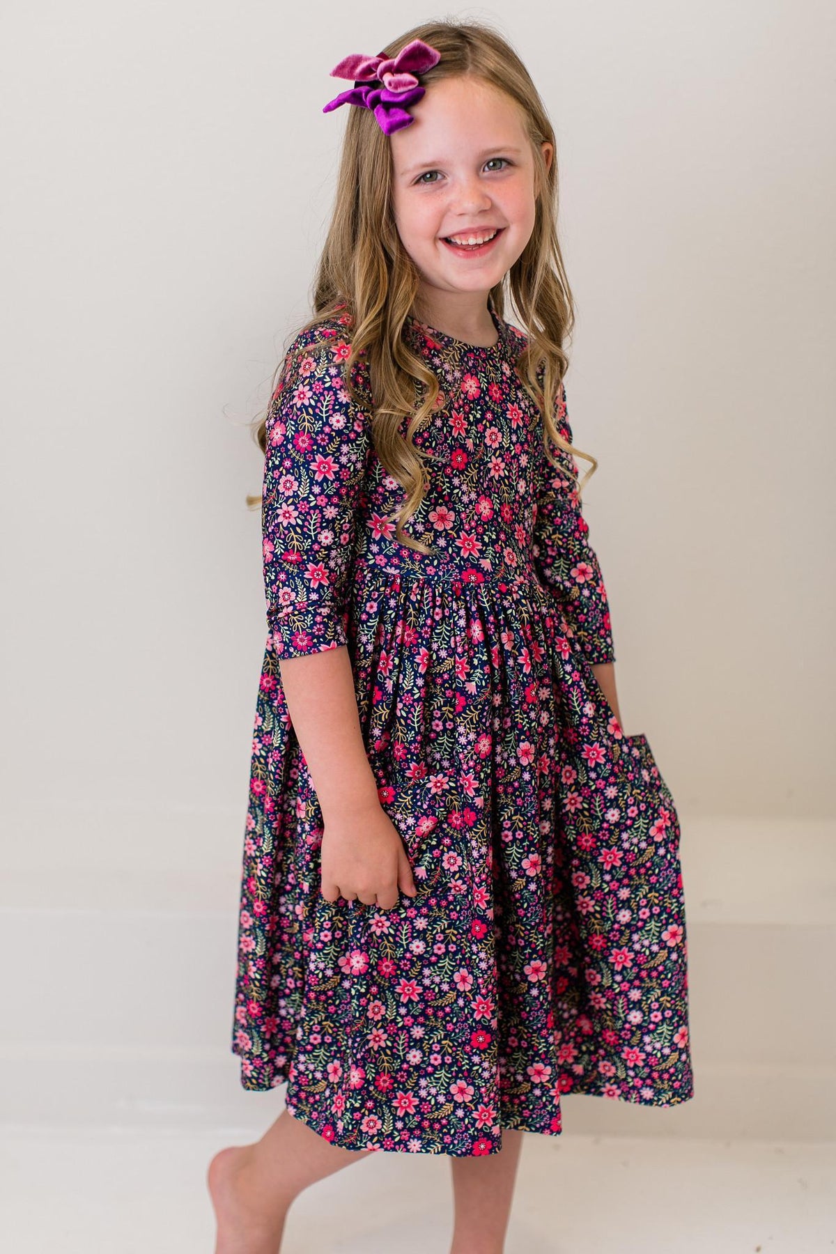 Mila & Rose Flower Farm 3/4 Sleeve Pocket Twirl Dress