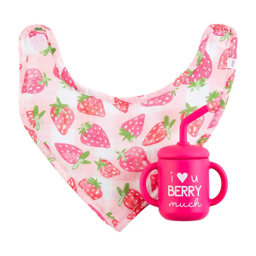 Silicone Straw Cup and Bib Set-Berry