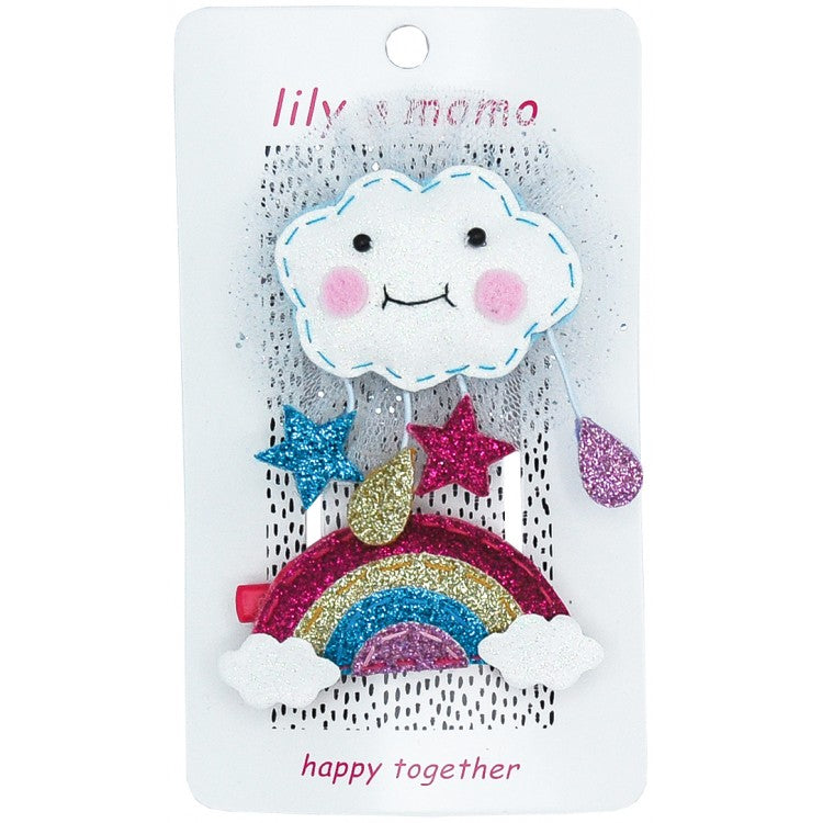 Cloudy Day and Rainbow Hair Clip- Glitter White and Multi