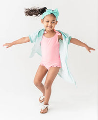 Ruffle Butts Terry Full-ZipCover Up - Vintage Aqua Stripe