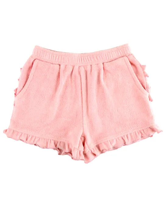 Ruffle Butts Terry Knit Ruffle Hem Shorts - Pink