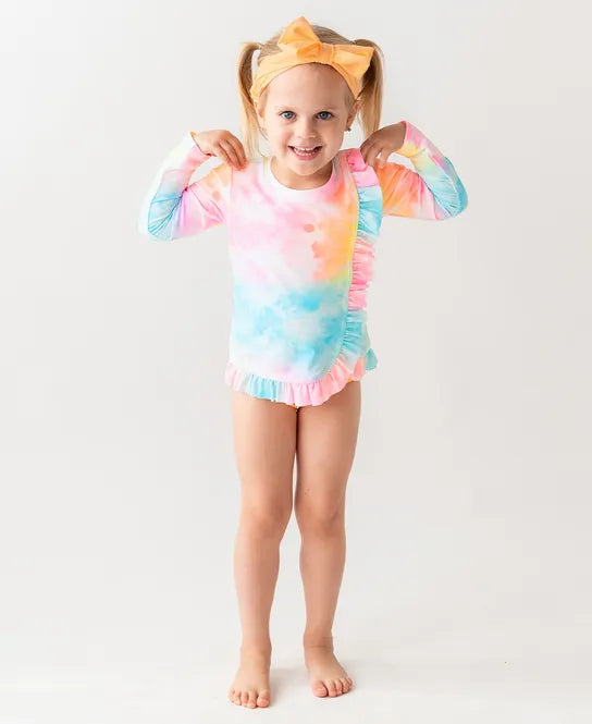 Ruffle Butts - Ruffled Long Sleeve Rash Guard 2-Piece