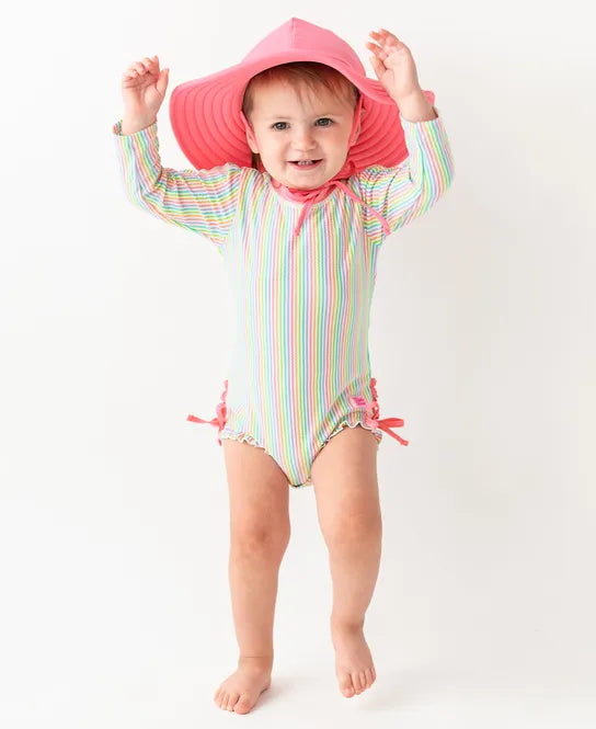 Ruffle Butts - Seersucker Long Sleeve Rash Guard One Piece
