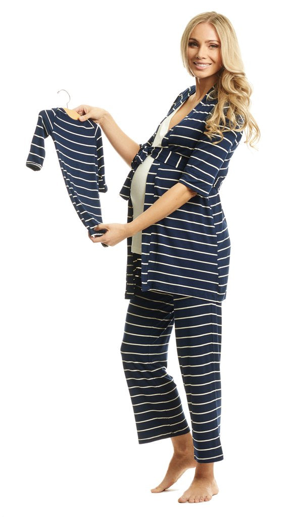 Everly Grey Roxanne Navy Strip 5pc Lounge Set Mommy and Me